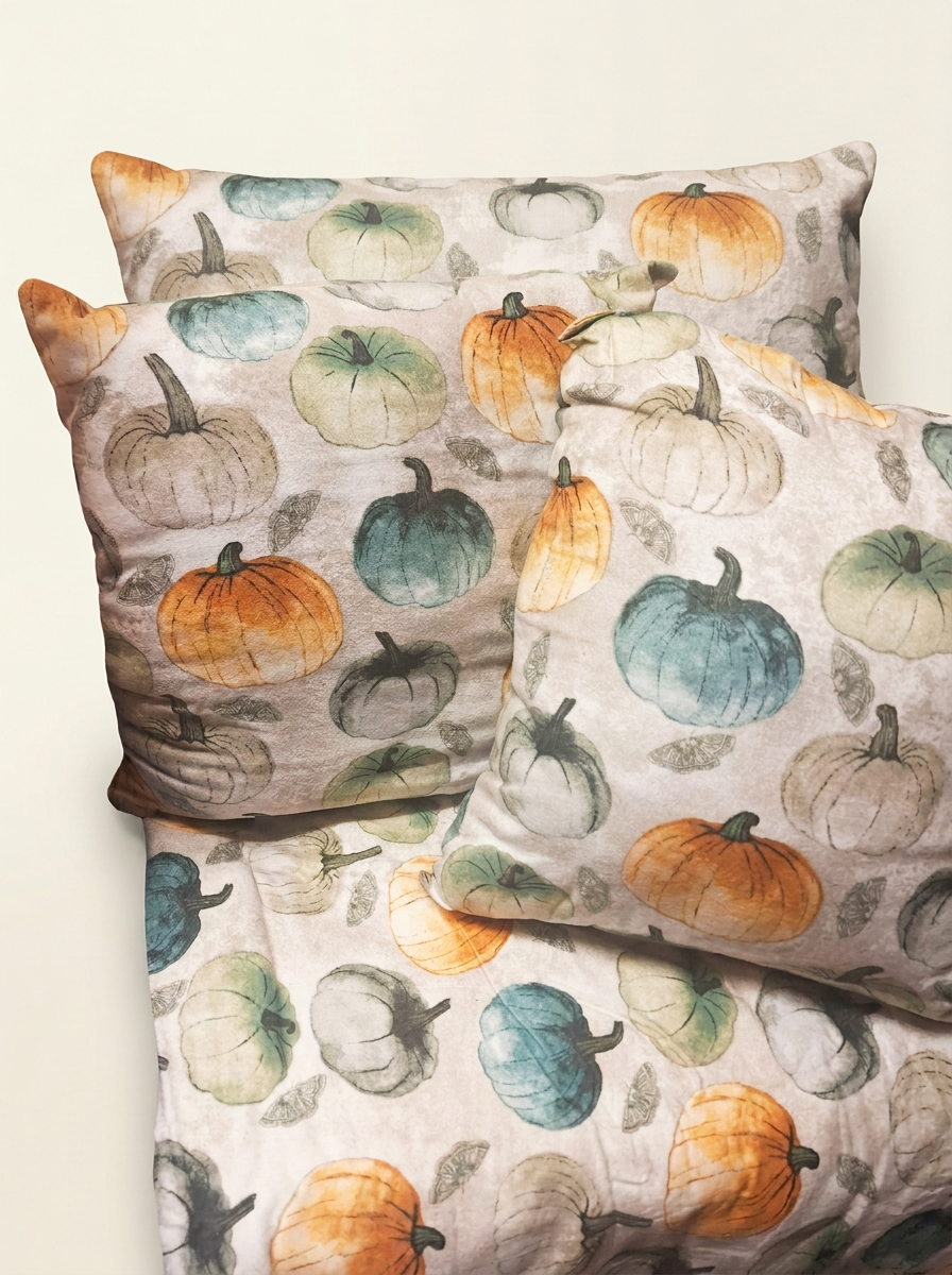 Watercolor pumpkin pillows with a coordinating blanket